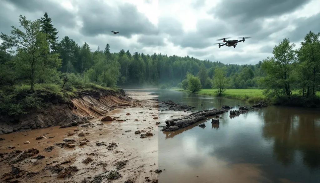 ontdek hoe ontbossing overstromingen verergert en hoe innovatieve drones nu worden ingezet om bossen efficiƫnt te herplanten en ecosystemen te herstellen.